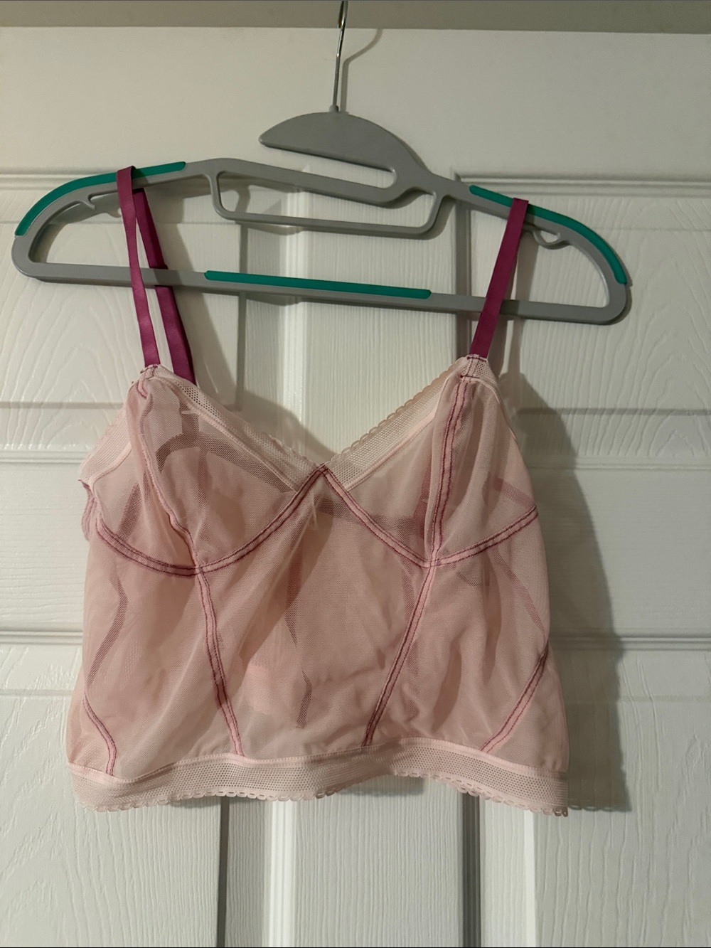 Dkny Pale Pink Sheer Bralette with Magenta Straps